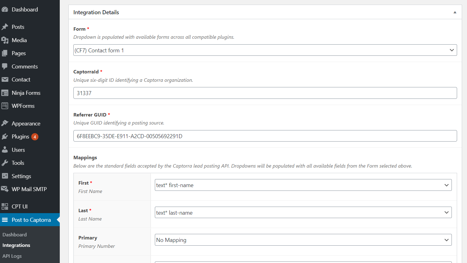 Edit Integation page