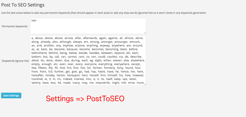 Post To SEO Settings section.