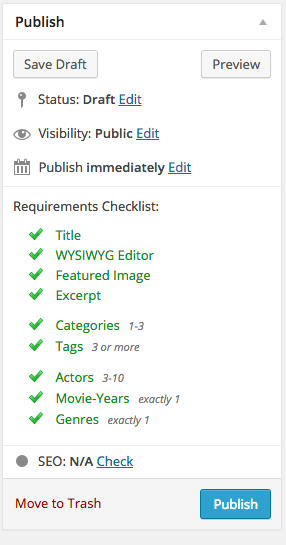 Once requirements are met, the user can publish/update.