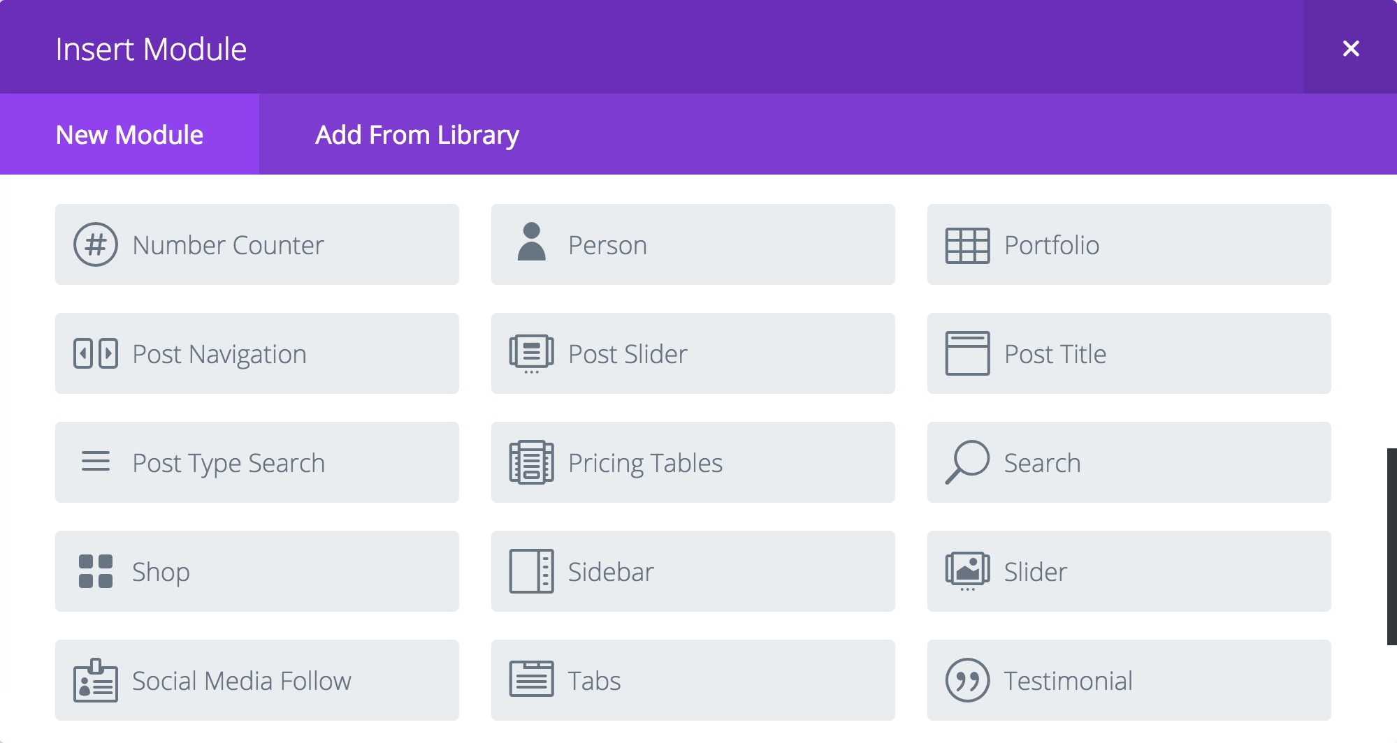 Divi Builder Module Selection