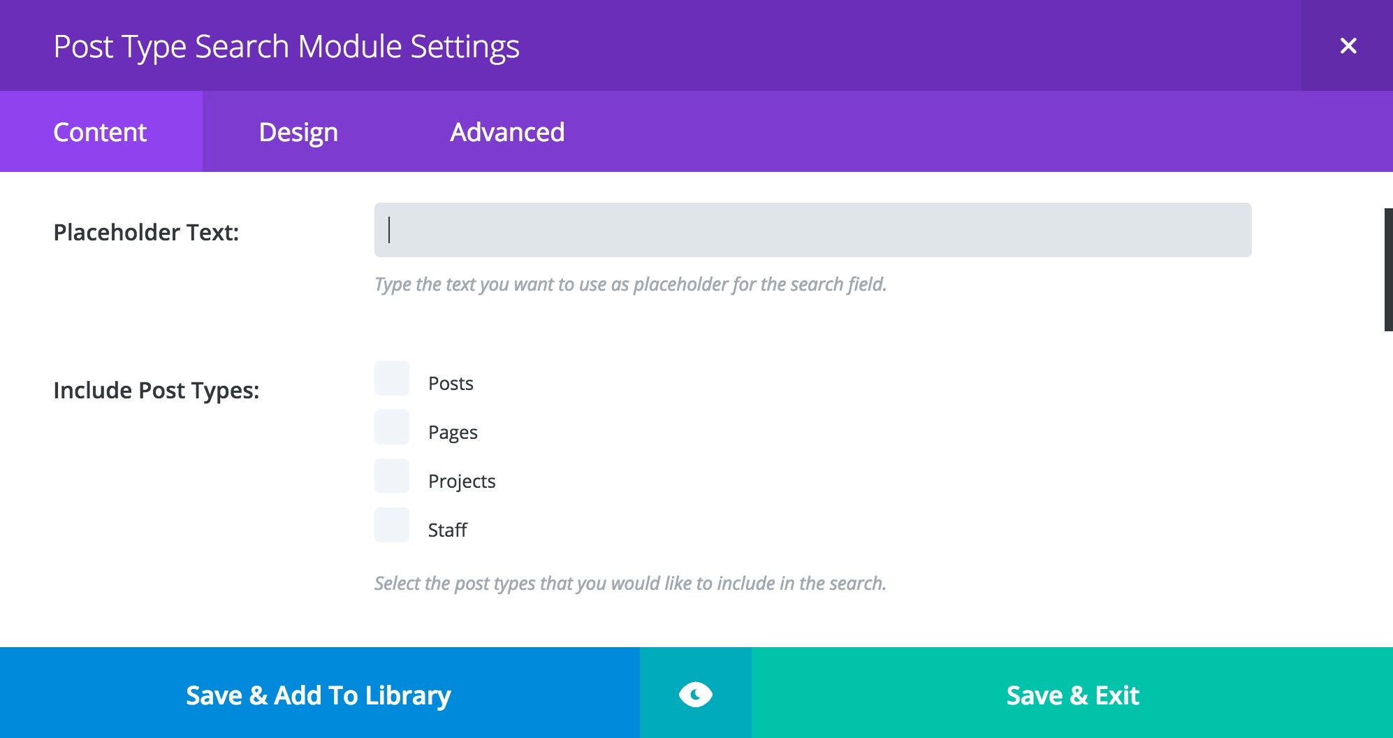 Post Type Search Module Settings