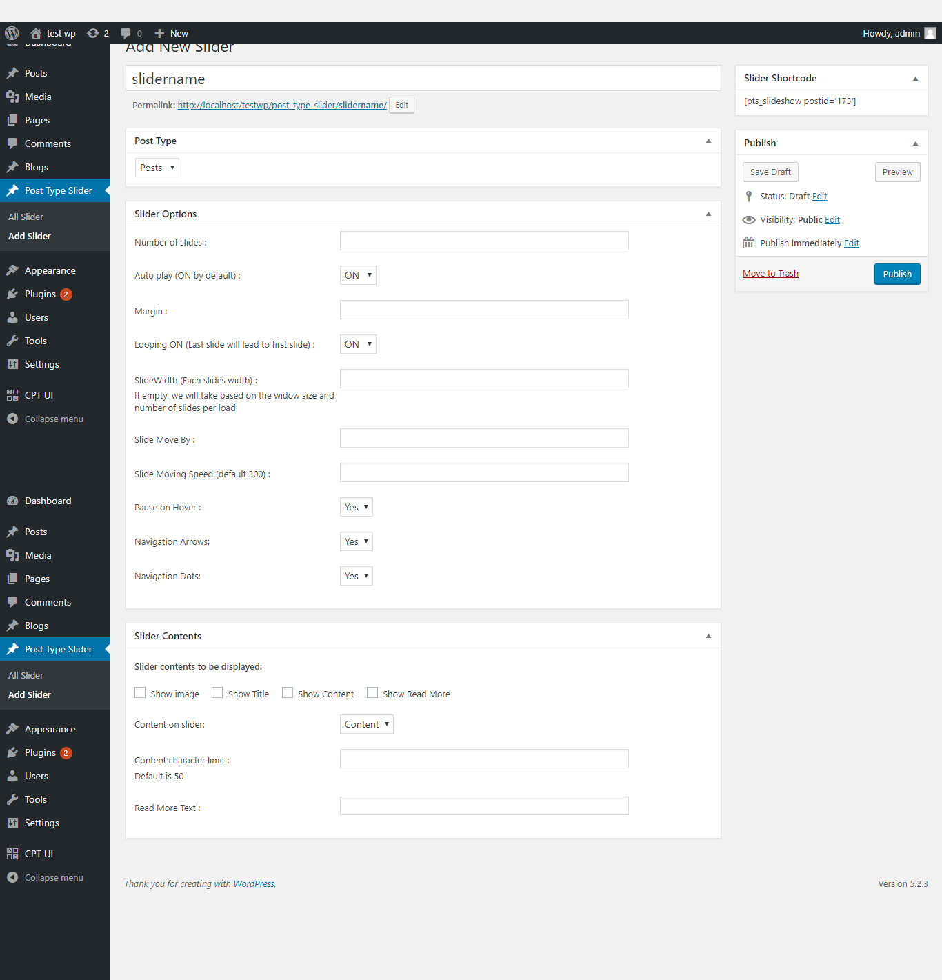 Adding post type slider