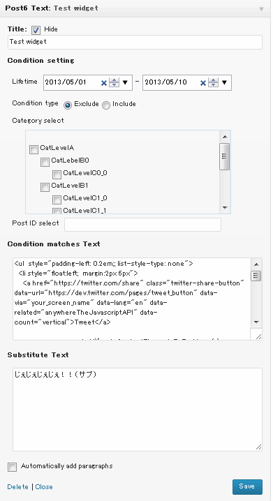 post6 text widget setting (Chrome browser when used with HTML5-enabled theme)
