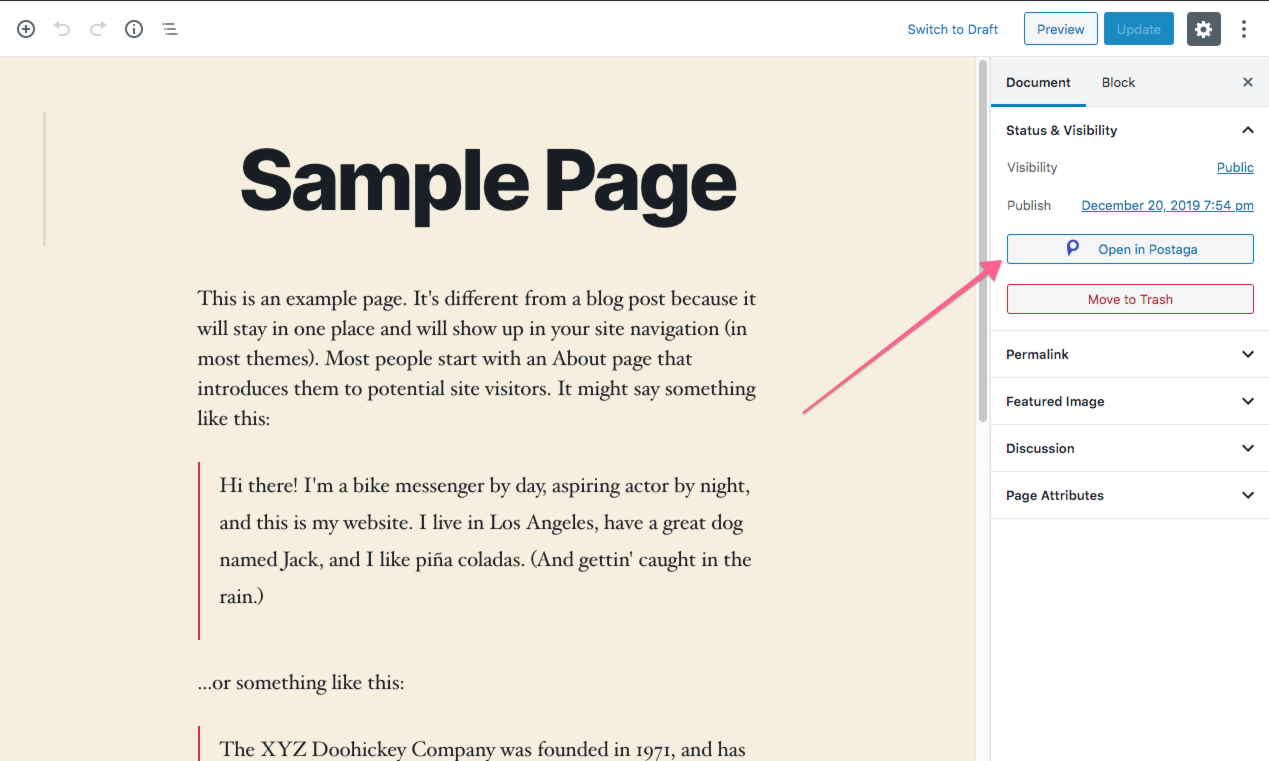 Postaga - Editor: Adds a button to the editor to launch a new campaign in your Postaga account.