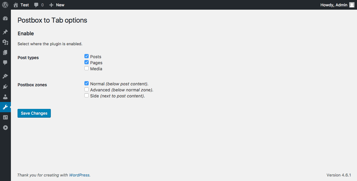 Plugin options, possibility to enable it, or not, for each post types (including custom post types) and for each postbox zone.