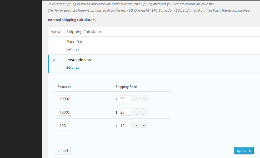 Backend Postcode Shipping Setting