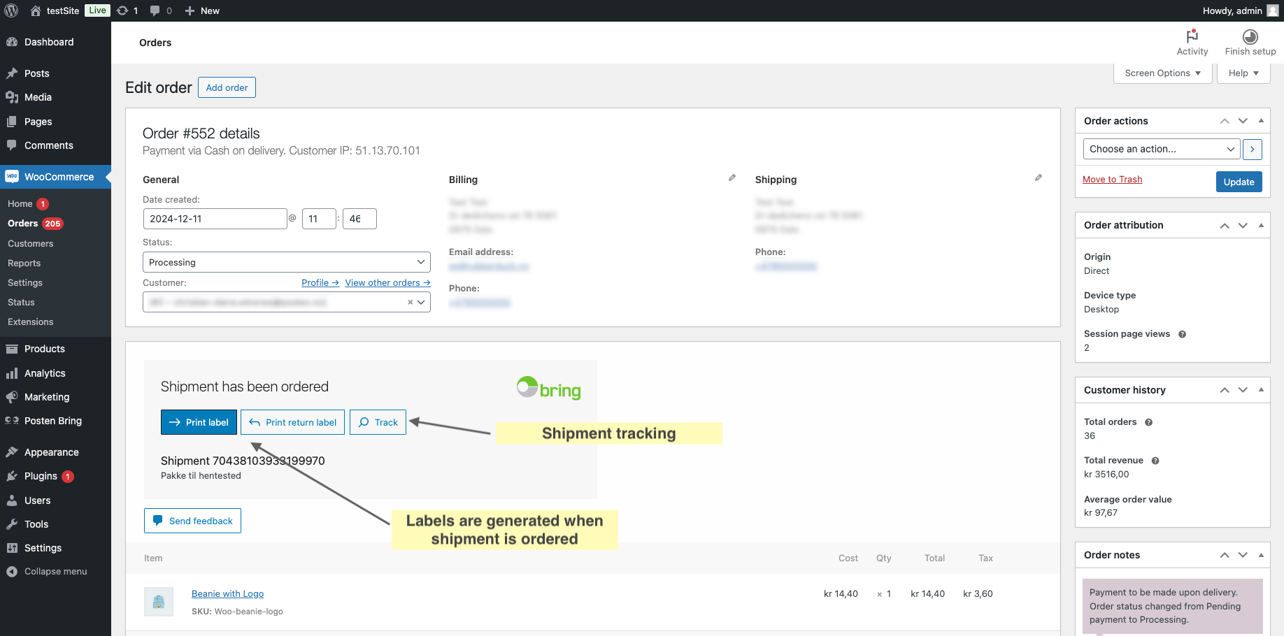 Bulk actions for ordering shipments and printing labels