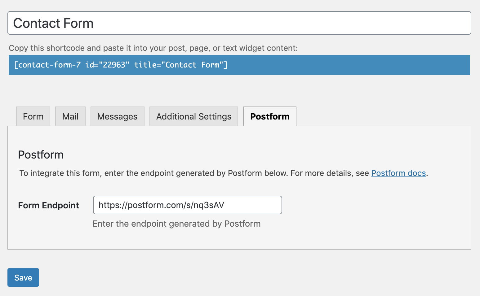 Enter your Postform endpoint