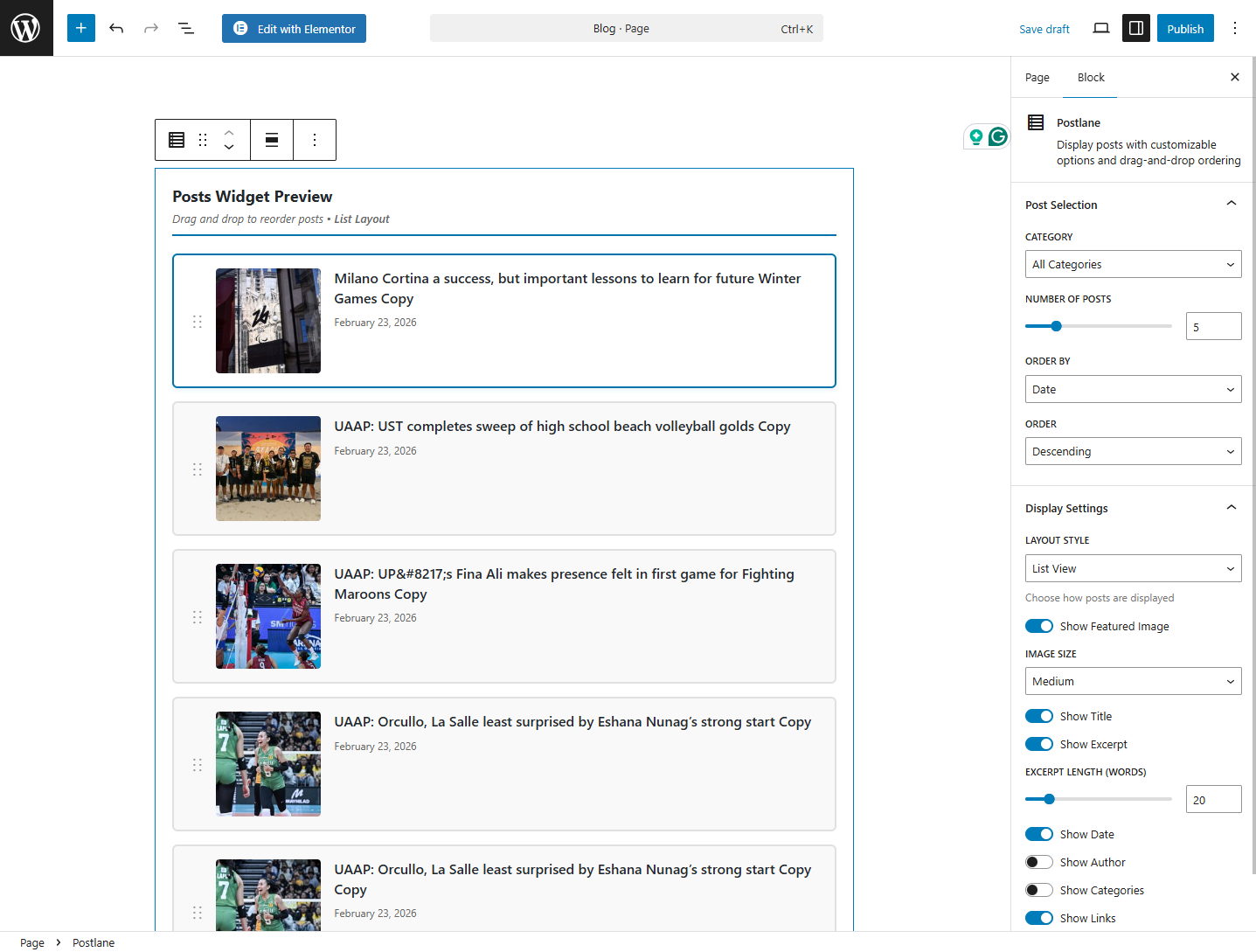 **Drag & Drop Reordering** - Visual post reordering interface
