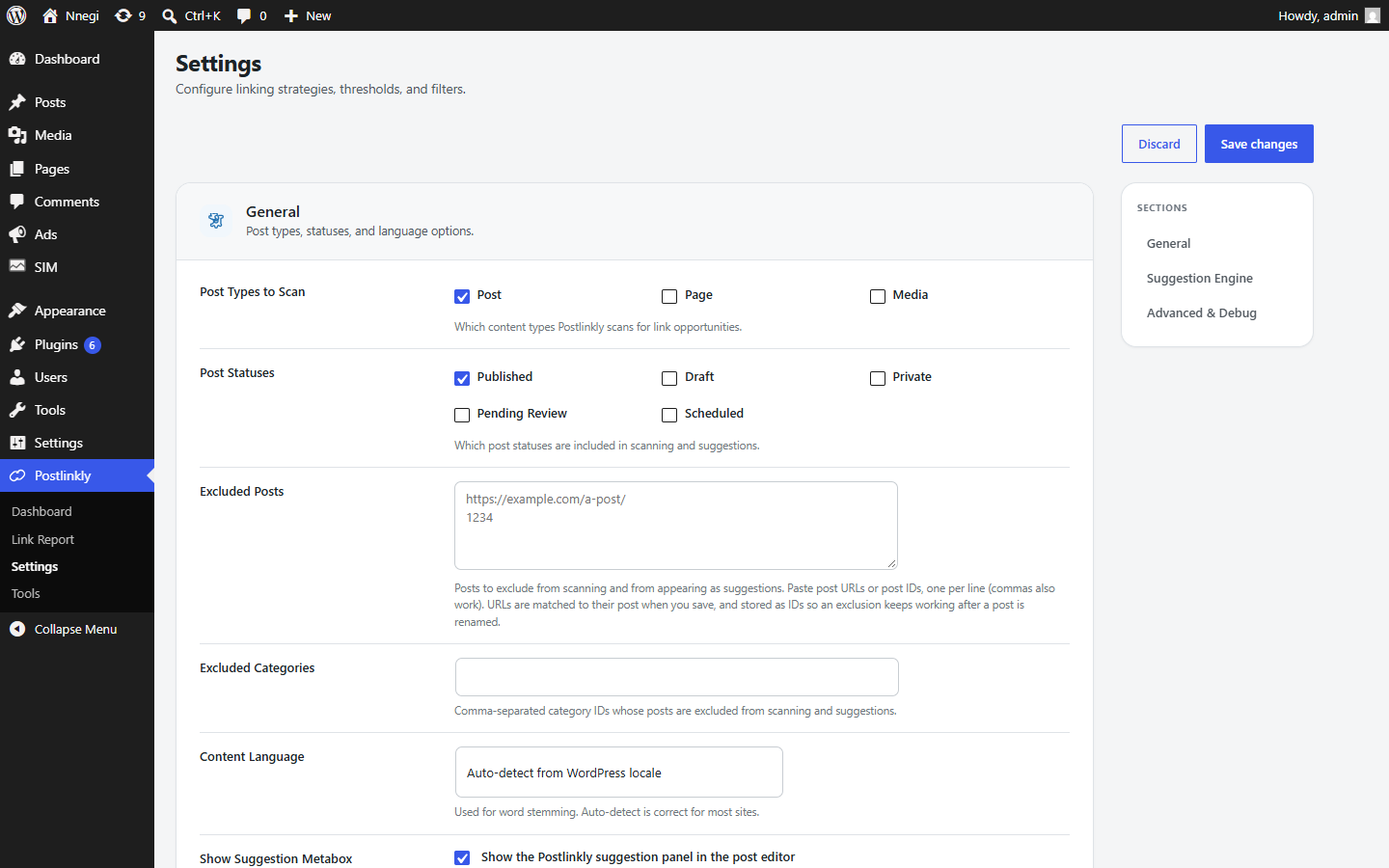 The Settings page.