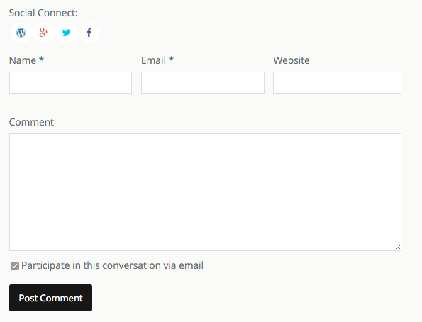 Activated social networks are displayed as subtle icons on your comment form.