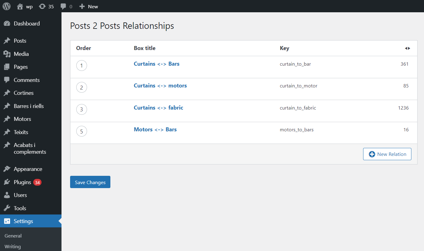Relations settings