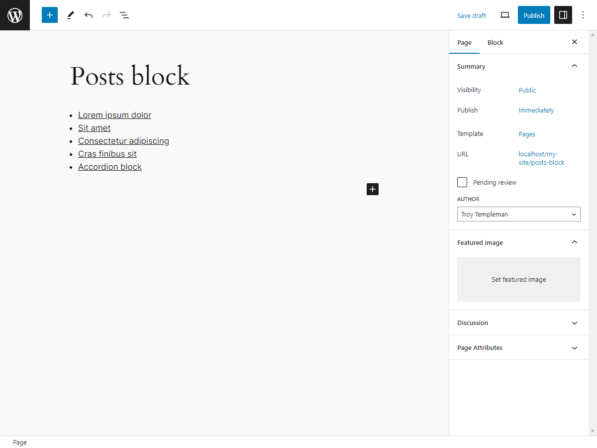 Posts block with default settings.