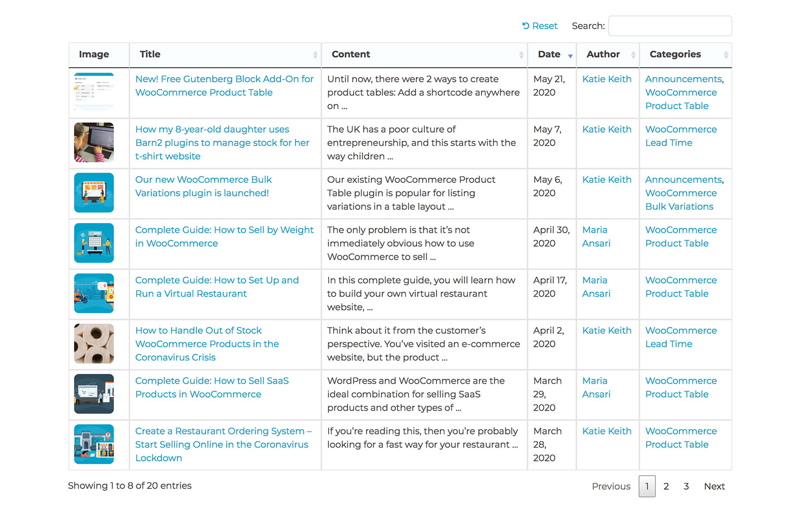 Searching and sorting a posts table.