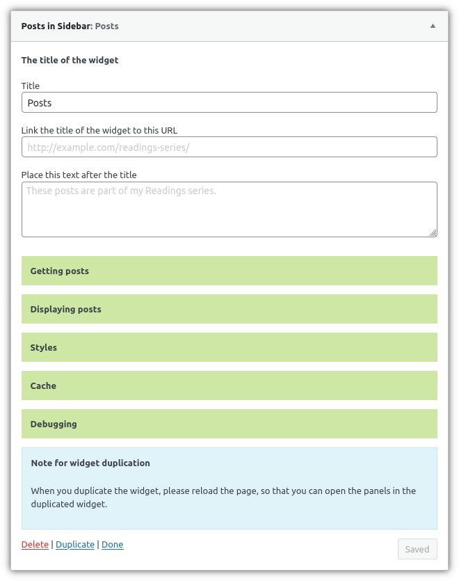 The widget panel (all sections are closed).