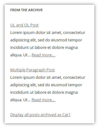A simple output of the widget: title, excerpt, and link to the entire archive.