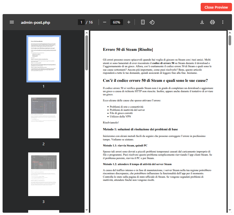 Example of the generated PDF preview.