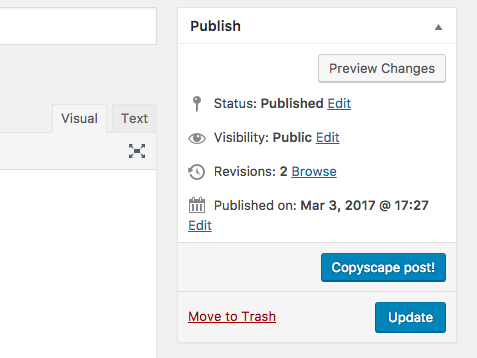 A button on Add post admin page to query post content on Copyscape before submission.