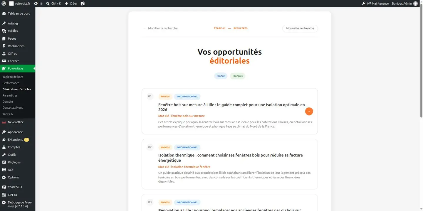 Generator: describe your business and get ready-to-write article ideas.