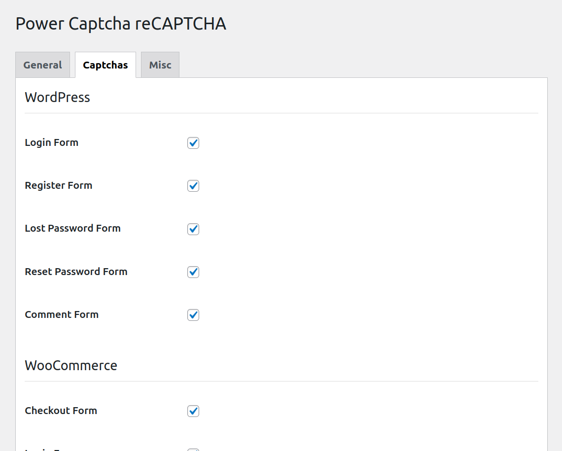 Available CAPTCHAs for WordPress.