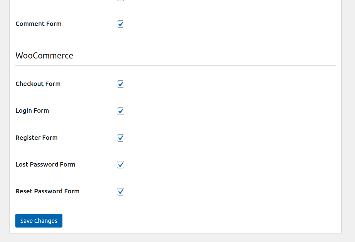 Available CAPTCHAs for WooCommerce.