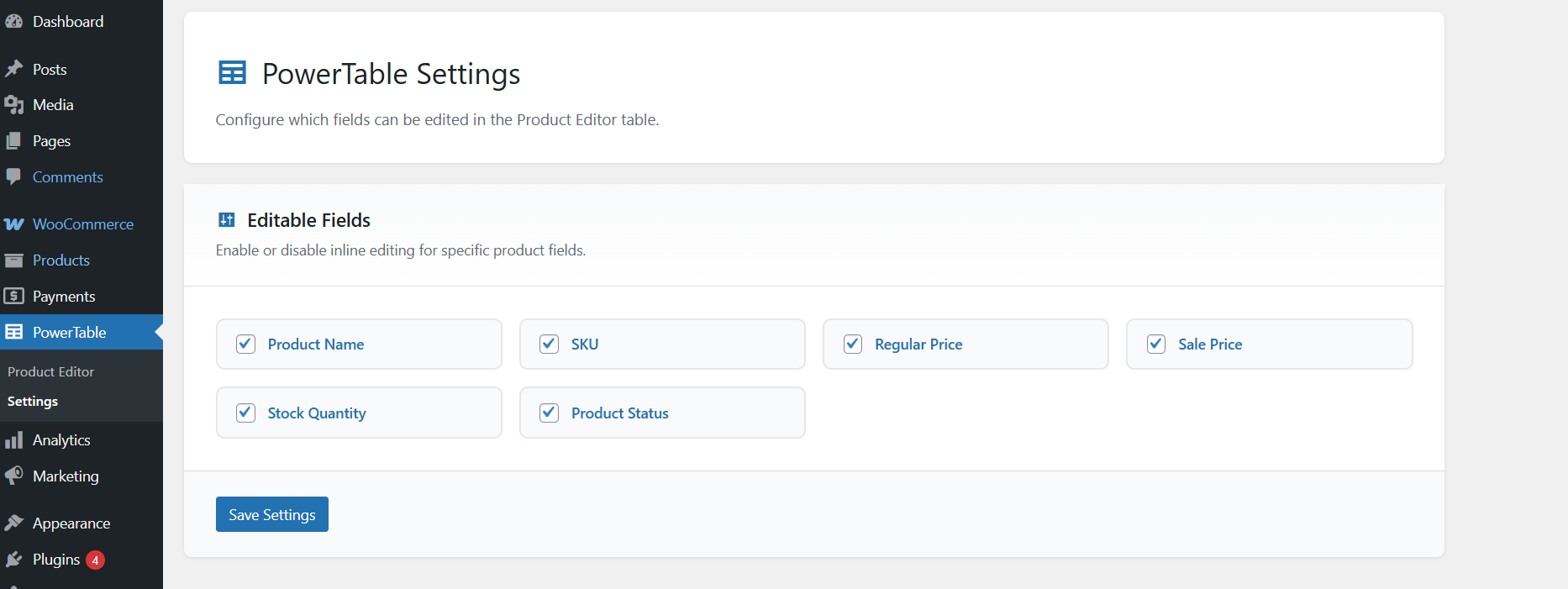 **Settings Page** - Configuring visible columns.