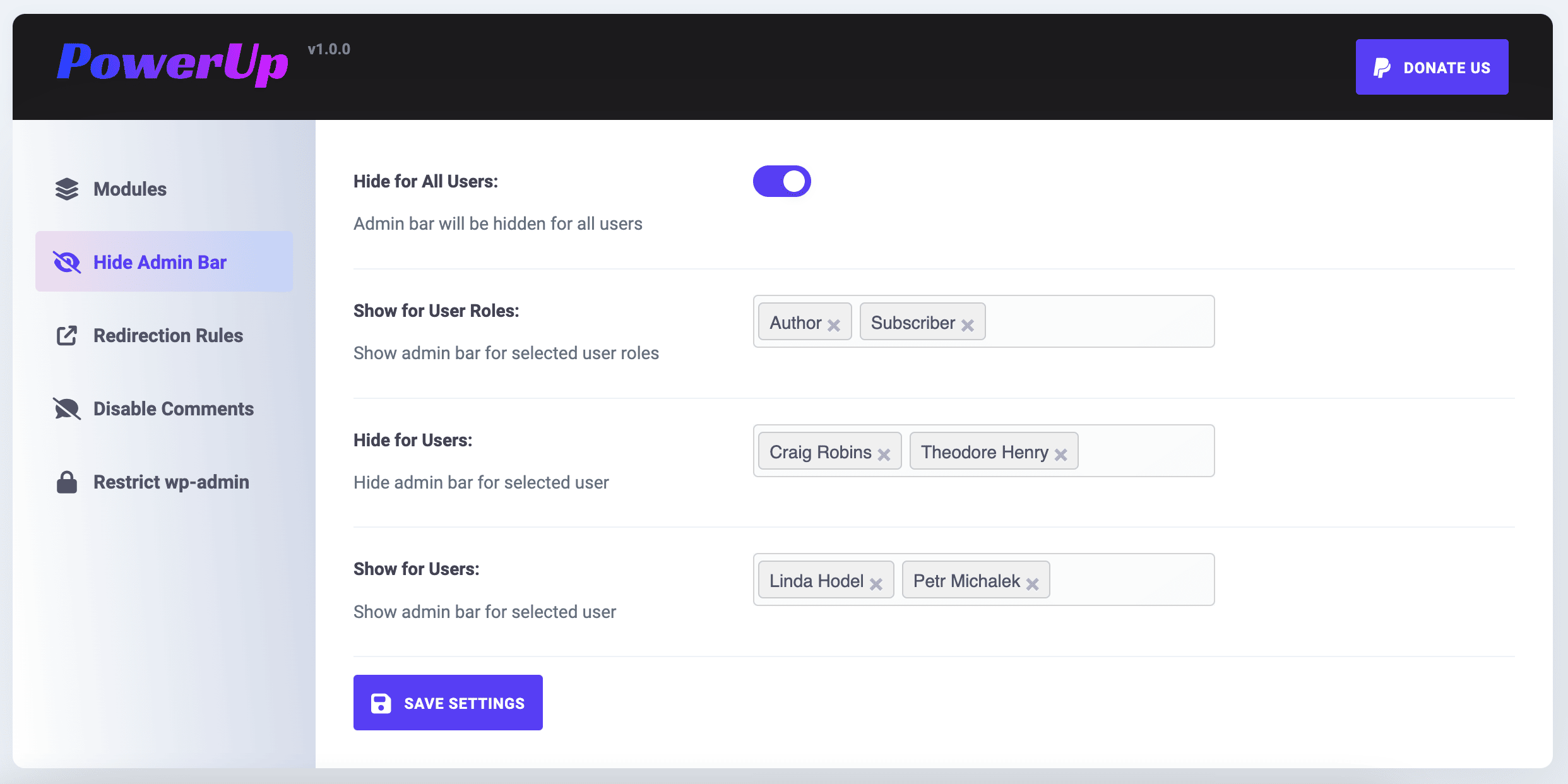 Hide Admin Bar Module.