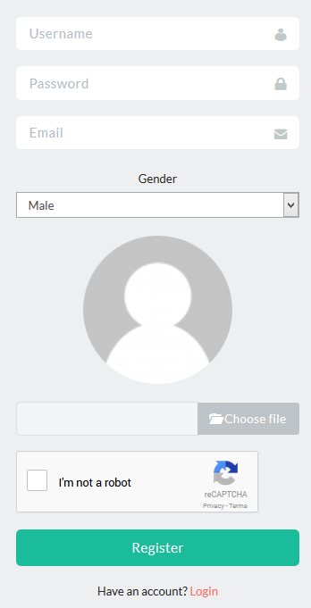 Registration form with avatar upload