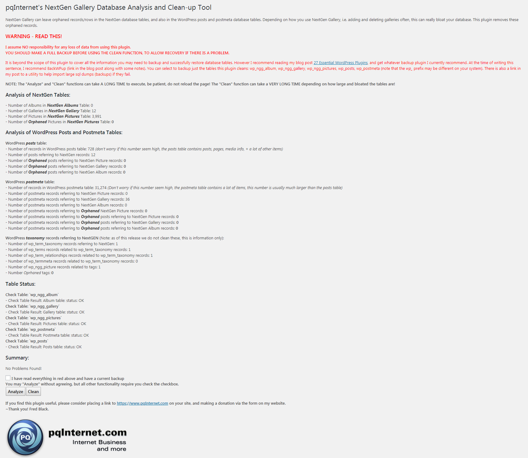 Analysis after cleaning showing no more orphaned records.