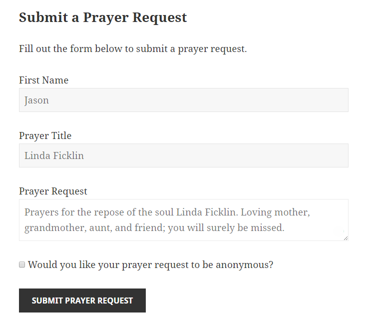 We have a simple form for your users to submit their prayers.