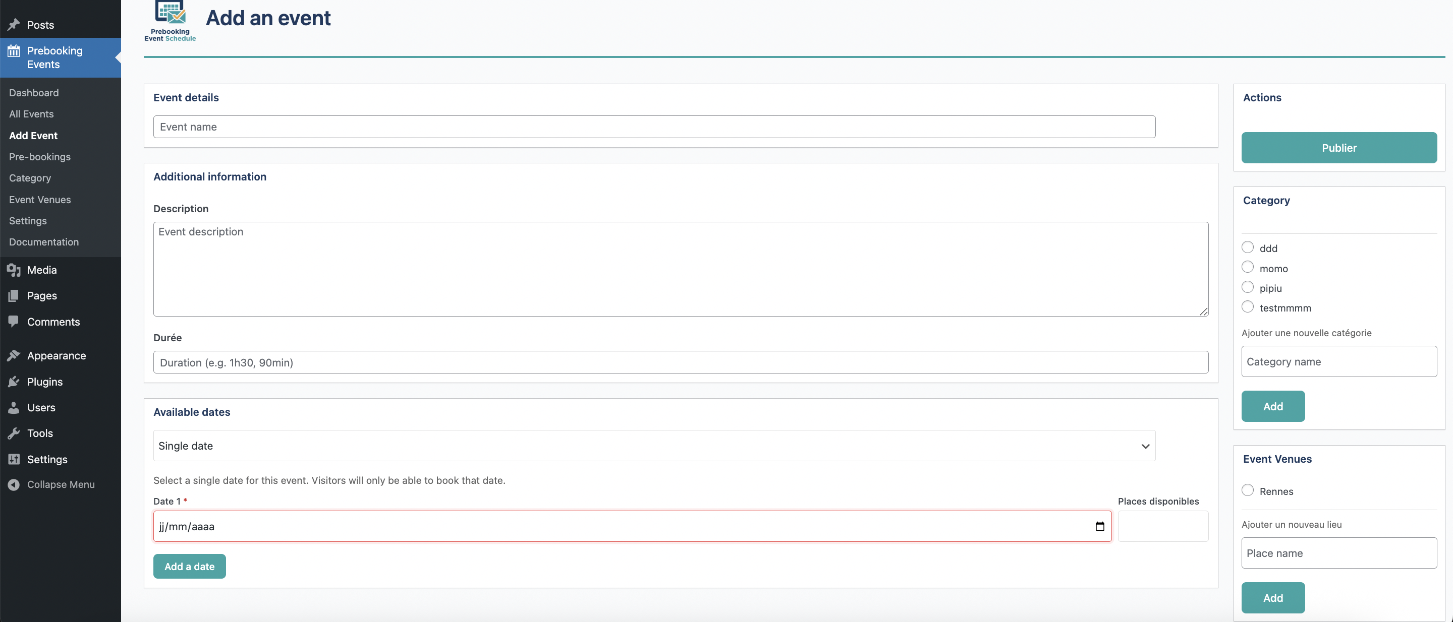 Add or edit event interface