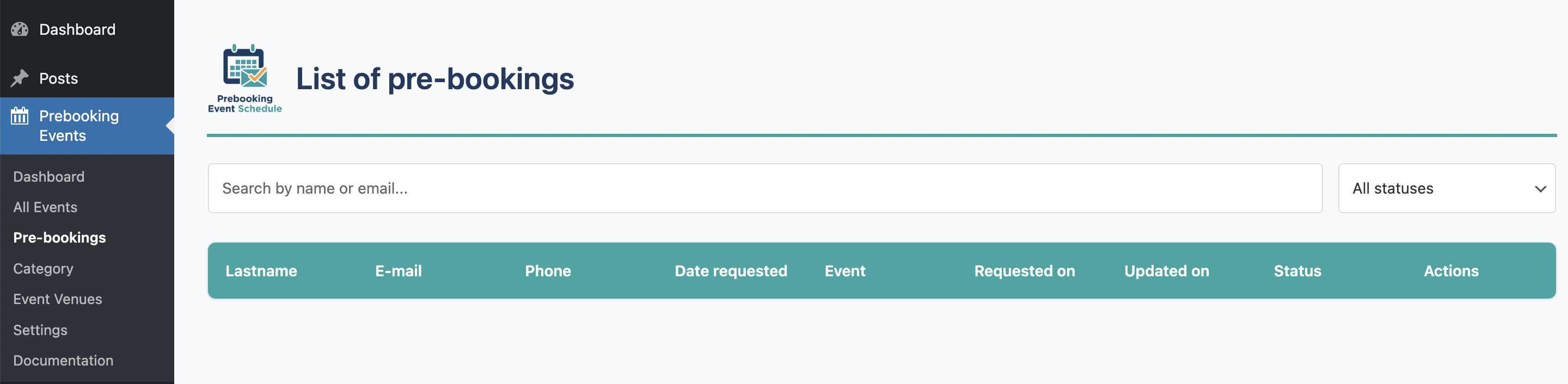 Booking management list