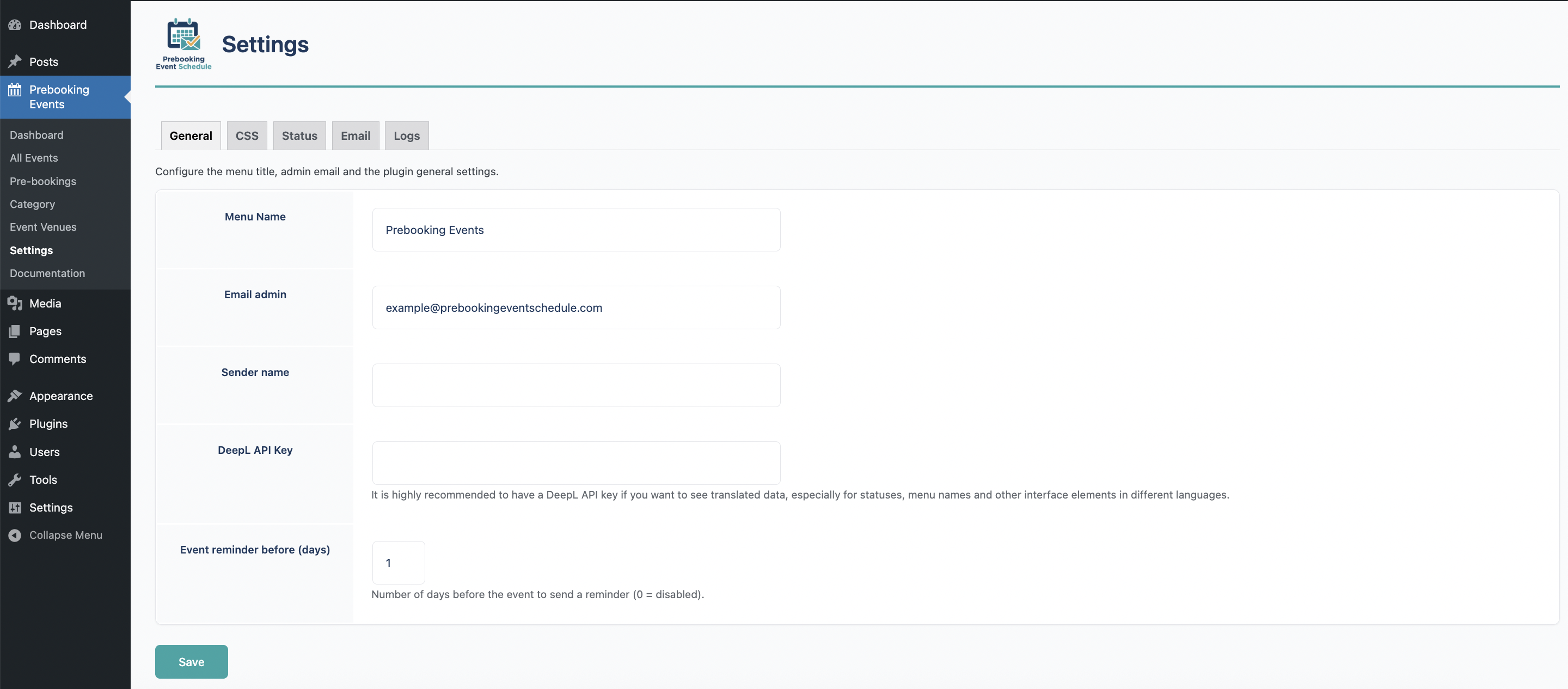 Plugin settings page