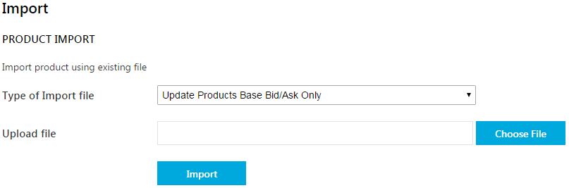 Product Import / Export page