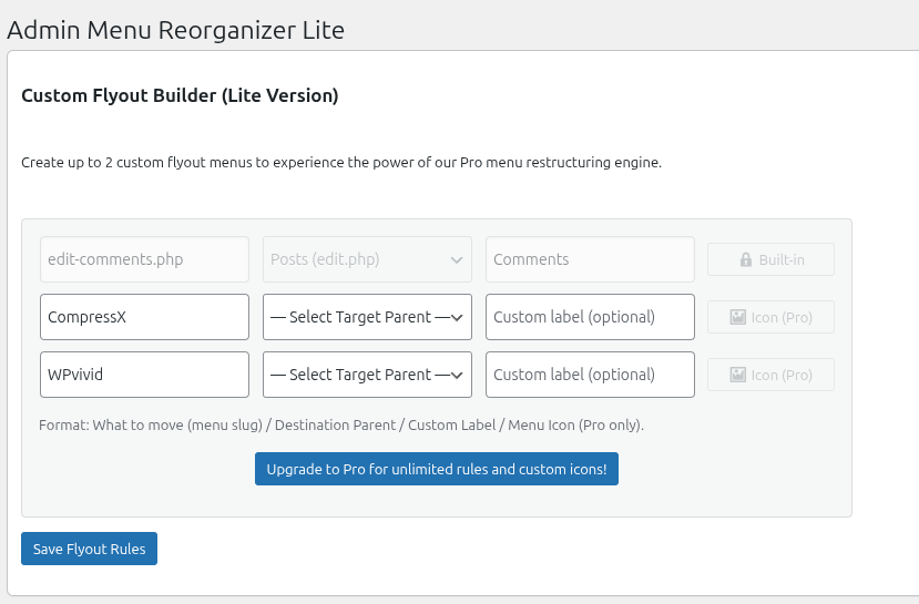 **Settings:** The Settings page showing active features.