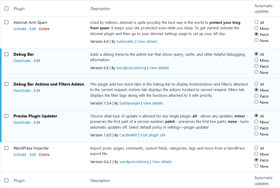 Simple interface inregrated into plugins page