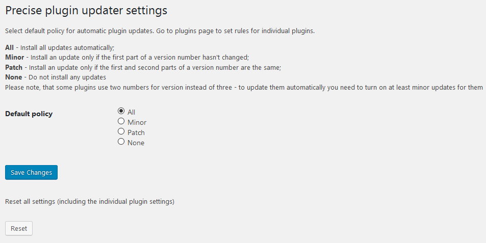 Easily set the default automatic updates policy.
