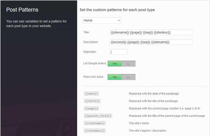Customize the patterns for each Post Type in Premium SEO Pack