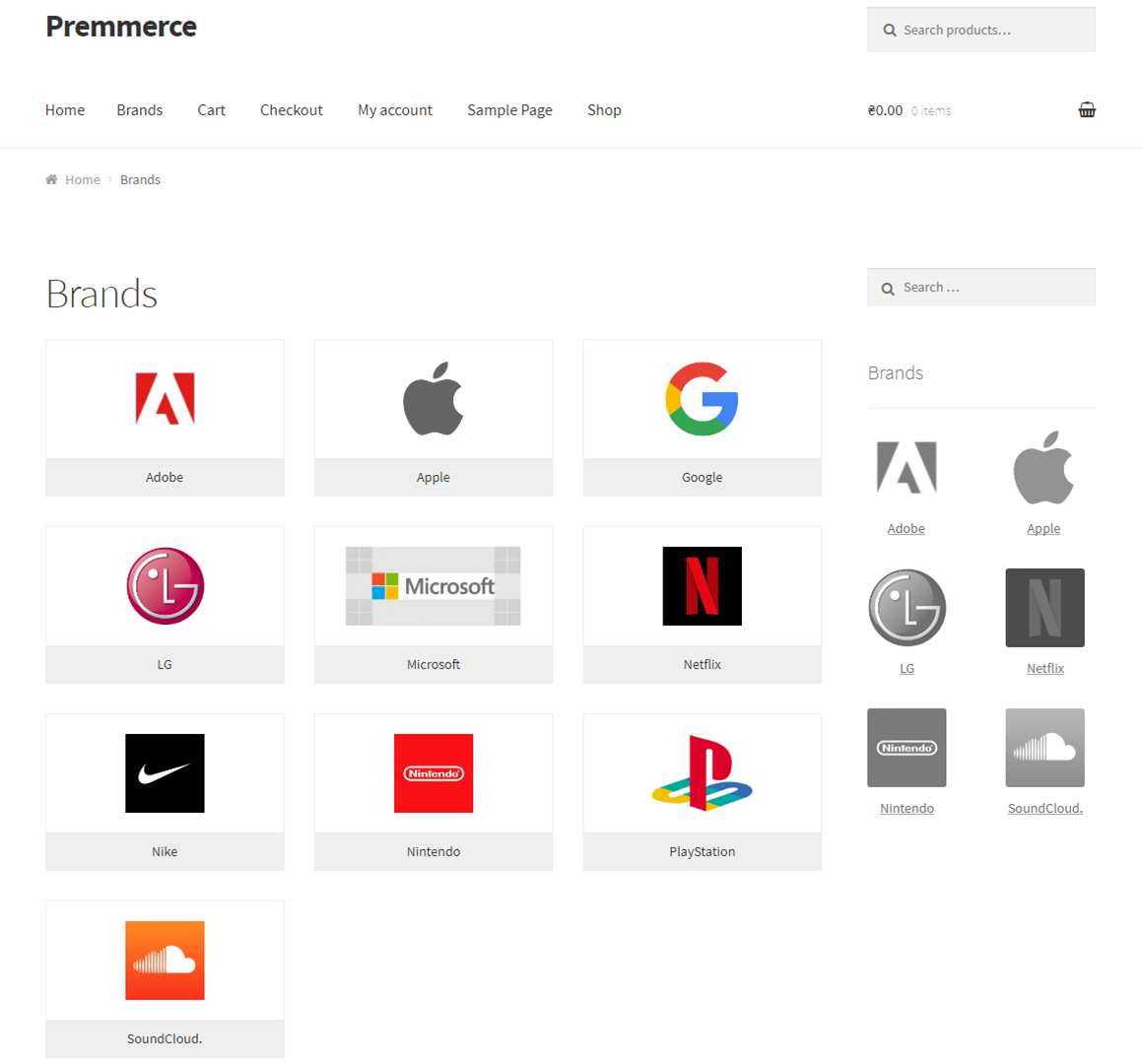 Displaying the page with all brands