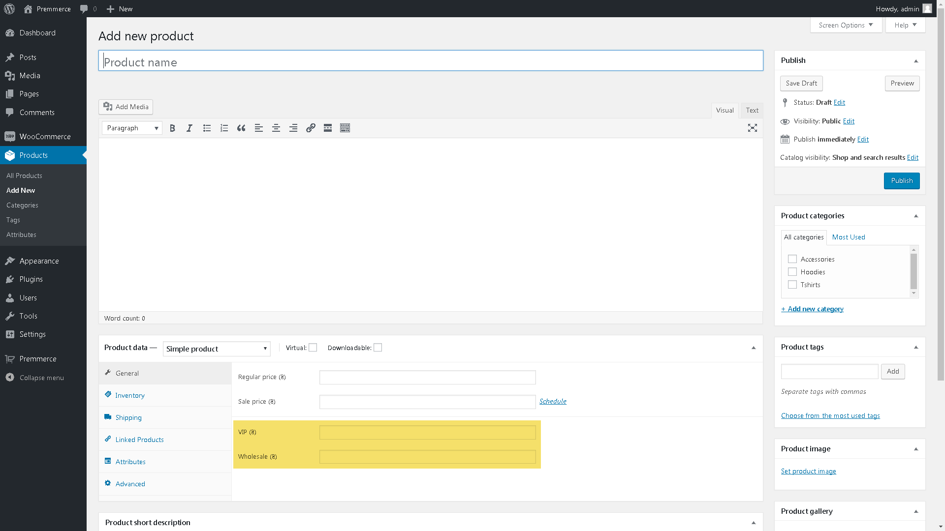Fill the type price on the page of adding a product