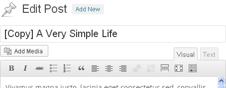 **Preparing a new version** - A copy of the article is created. "[New version]" is automatically prepended to its title and a link to the original article is available at the top of the editing form. The created post is completely independent of the original. It is in a Draft status and "[Copy]" is automatically prepended to its title.