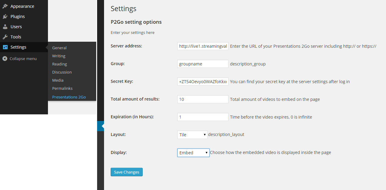 Settings form