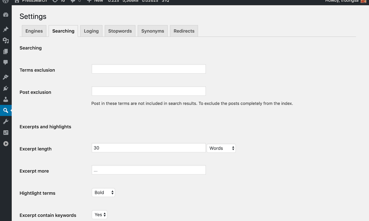 Searching settings.