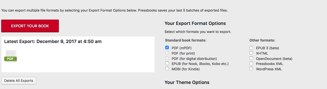 The mPDF options of the PDF export.