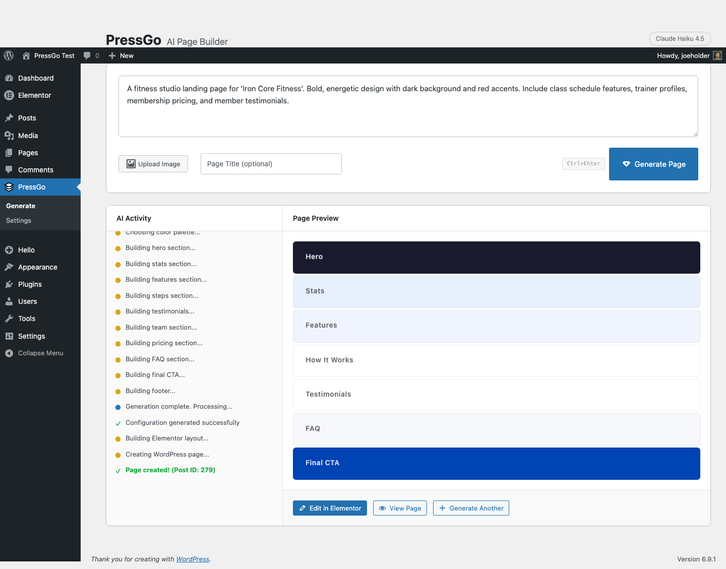 Live streaming preview — watch the AI build sections in real-time