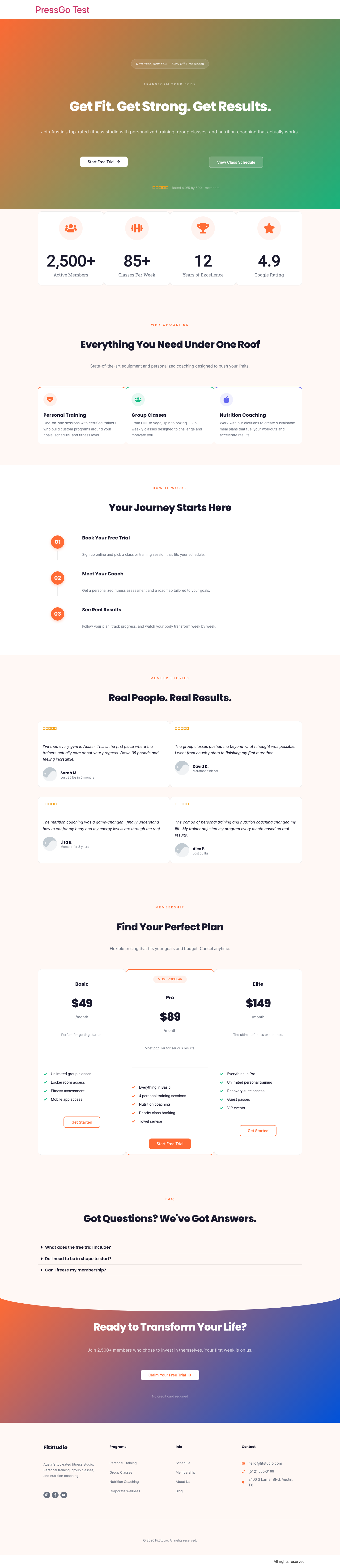 Generated landing page with hero, features, pricing, and more