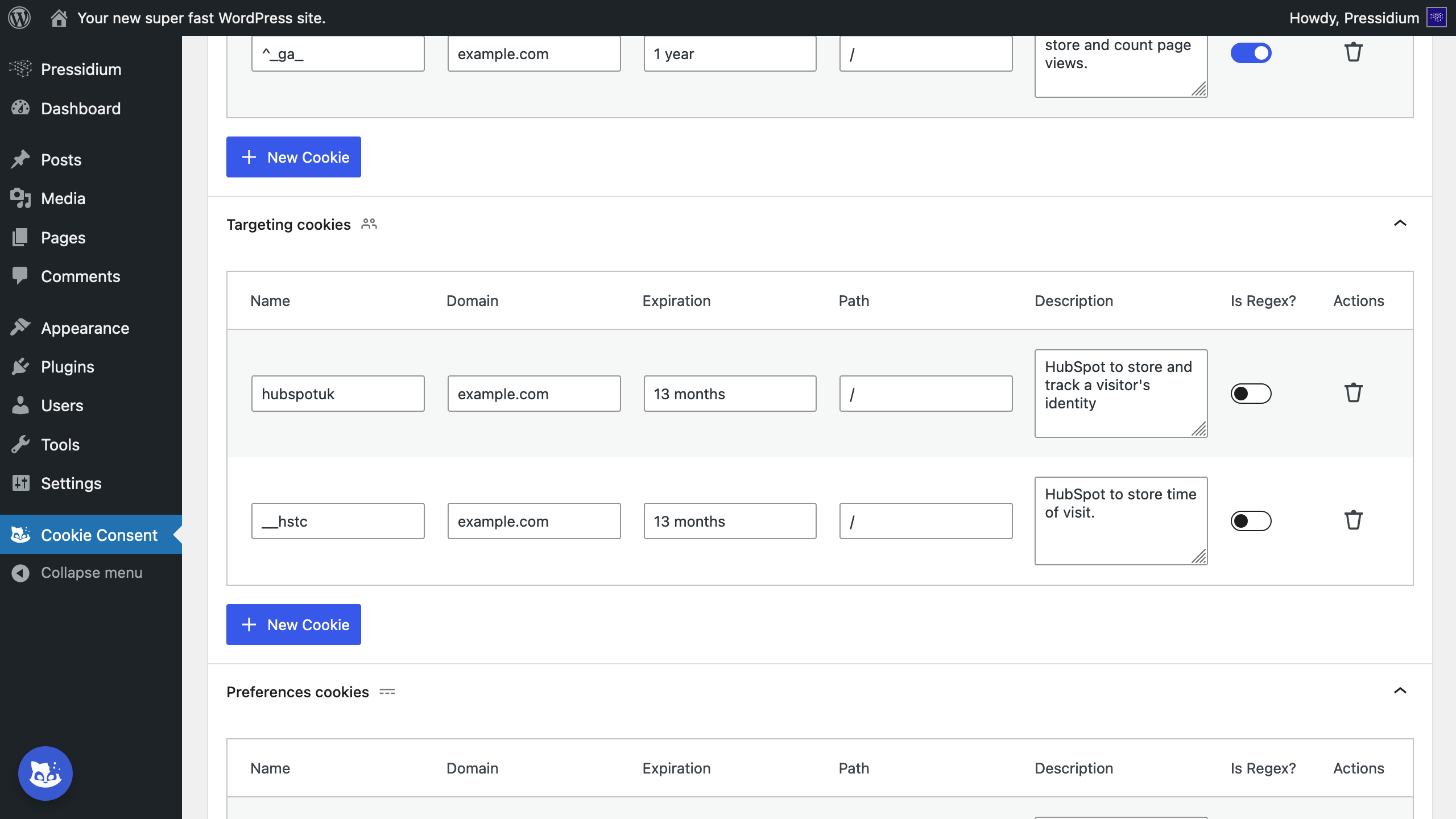 Settings modal