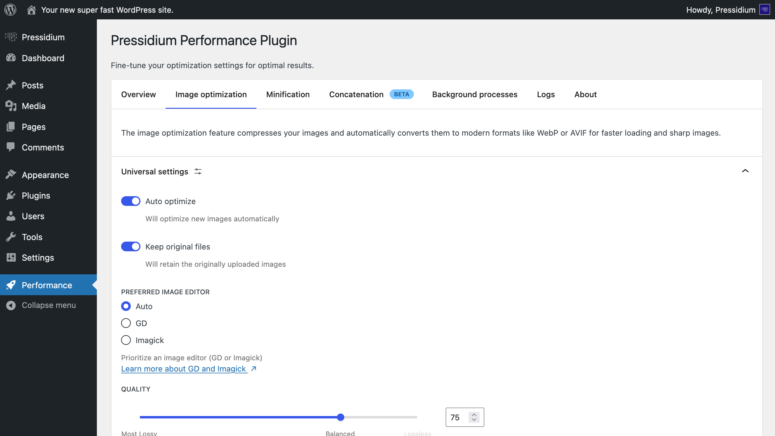 Automatically optimize on upload or bulk-optimize your entire library