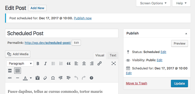 Schedule notice on post edit screen