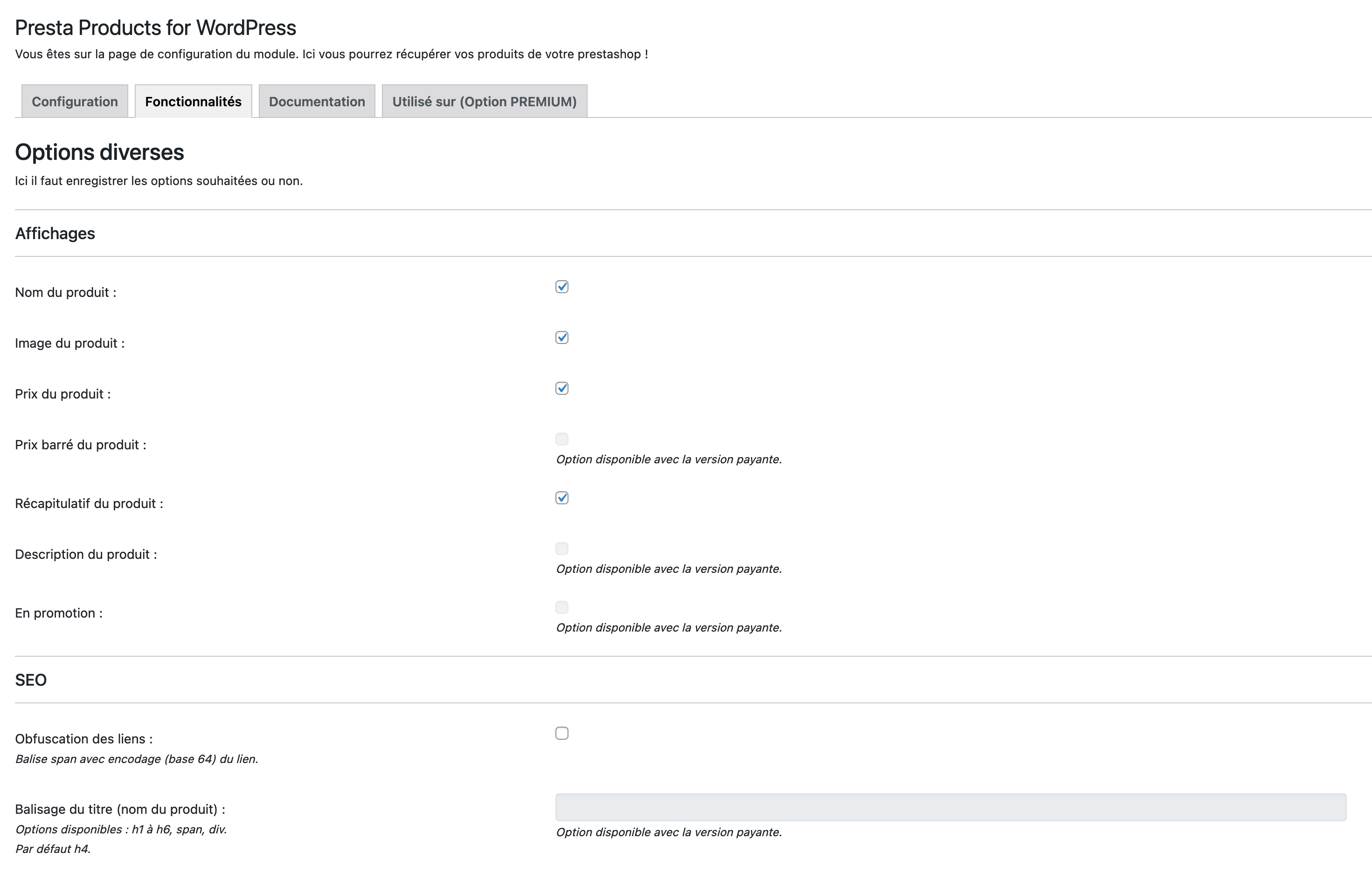 Fonctionnalités du module (1/2)